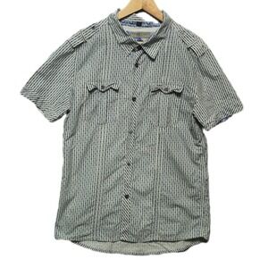 Rogue‎ State Mens Shirt Large Short Sleeve Button Down Striped Blue White Casual